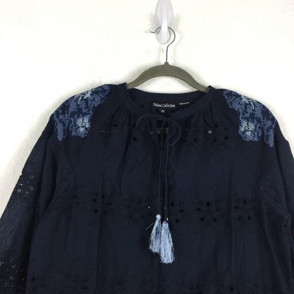 NWT Anthropologie Tolani Brenna Navy Embroidered Eyelet Blouse XS Cotton Boho - Picture 4 of 12